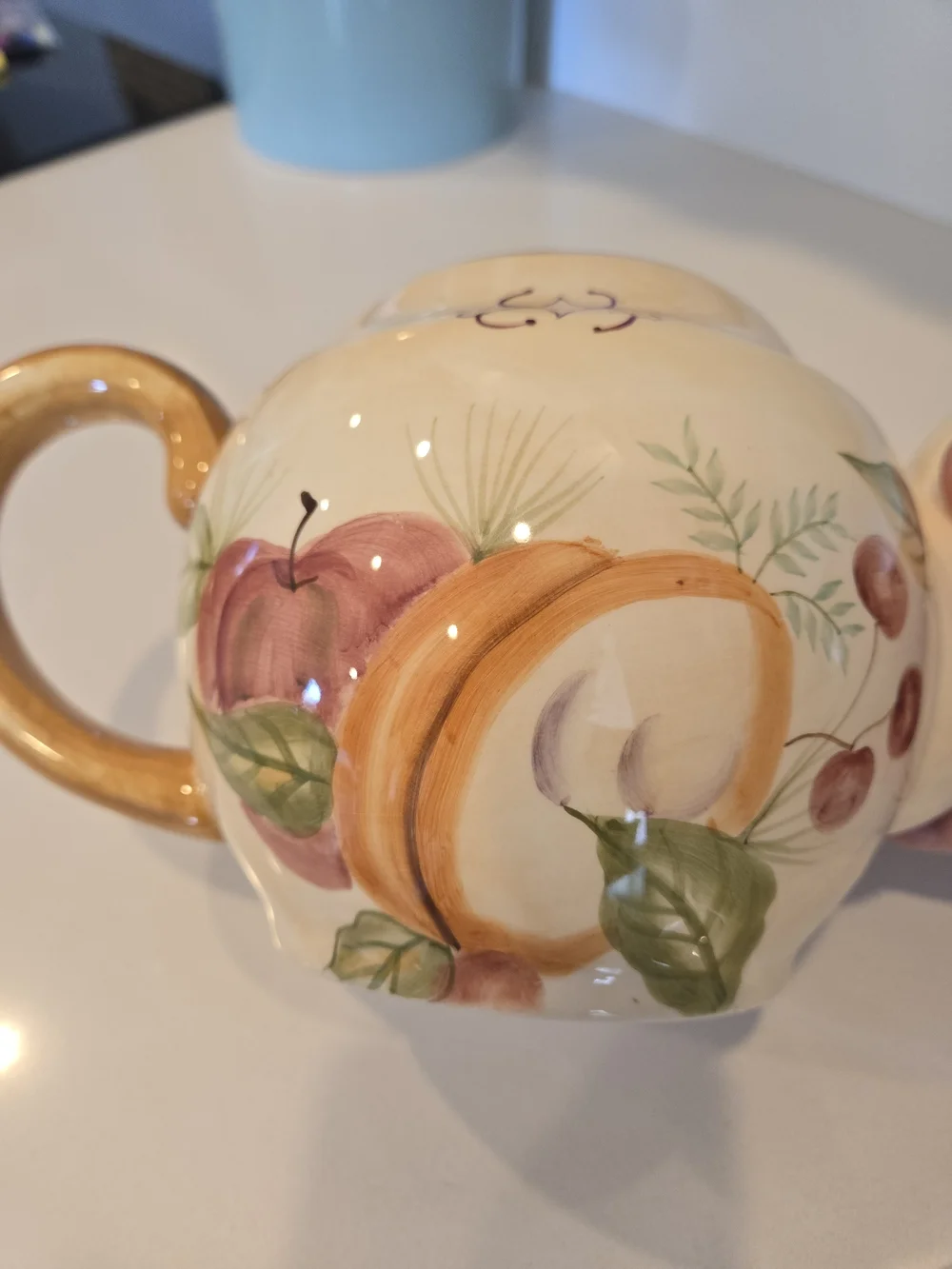 Crate&Barrel Cream Winter Fruits Teapot